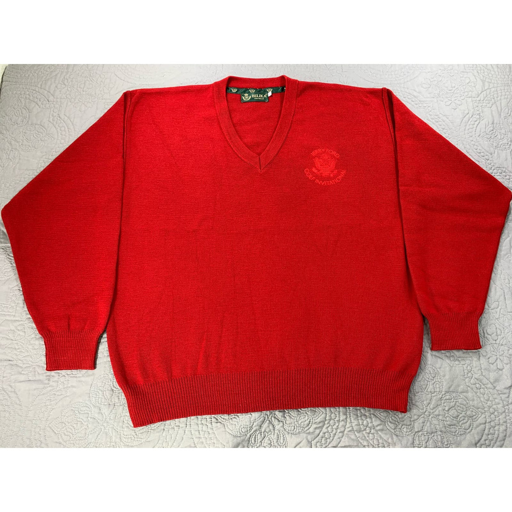 Vintage Jerry Ford‎ Golf Sweater Mens 52 Extra Large 2XL Red Belika Knit V Neck